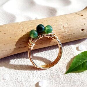 Slim Moss Agate Beaded Ring • Dainty Woodland Green Jewelry - Comfy All Day Wear